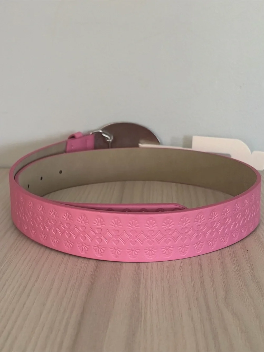 No Boundaries New! Pink Belt with Ornate Antique Silver Oval Buckle